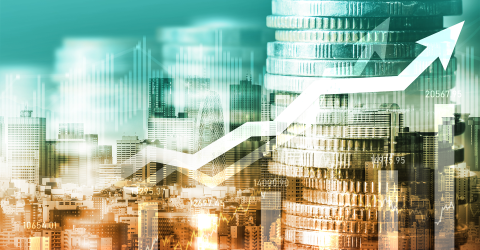 Miljoenennota 2027 economie groeit stapels muntgeld met stijgende pijl omhoog